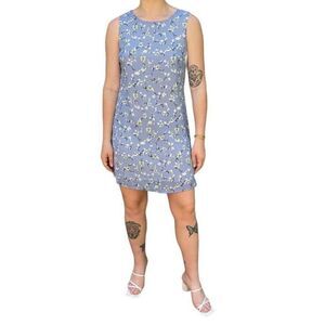 Vintage 1990s Womens Blue Floral Sleeveless Romantic Summer Mini Dress Sz XS